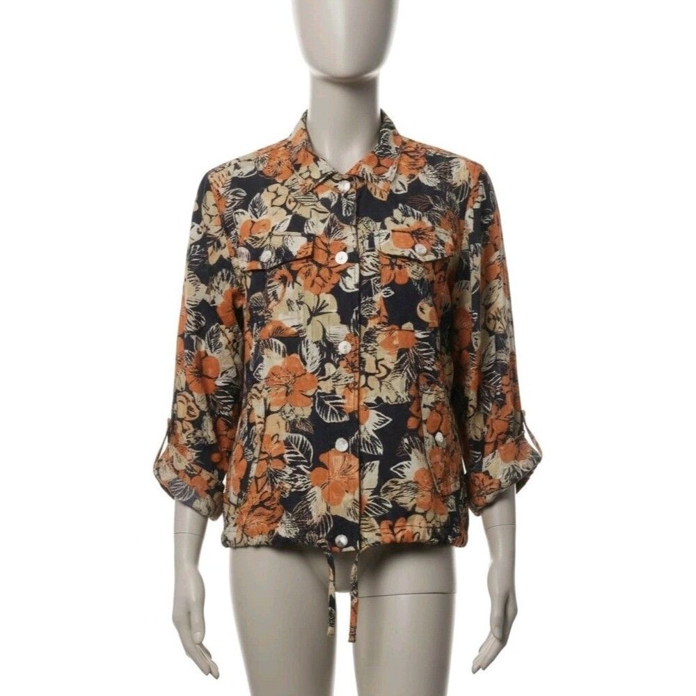 Ruby Rd Floral Jacket Orange Button Front Women's Size 10 Tropical Spring